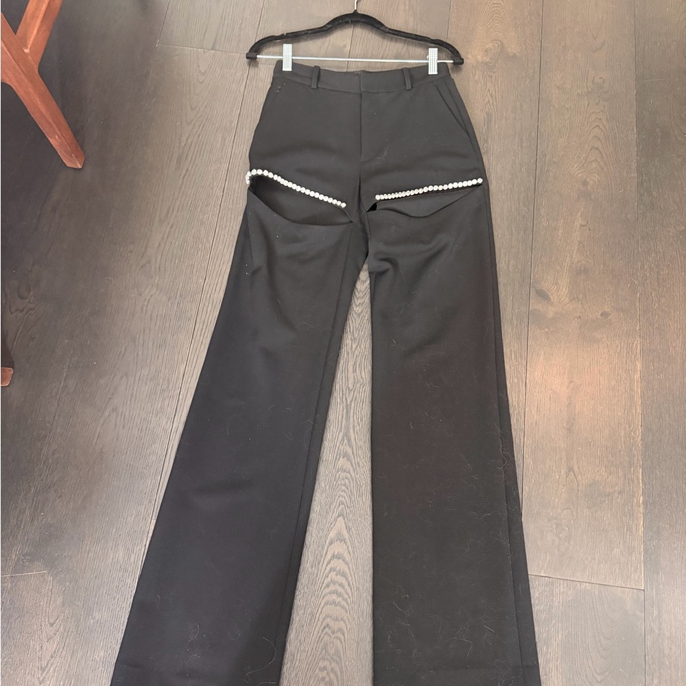 AREA Crystal Slit Trousers Black Size 0 Embellished Pants - Picture 8 of 14